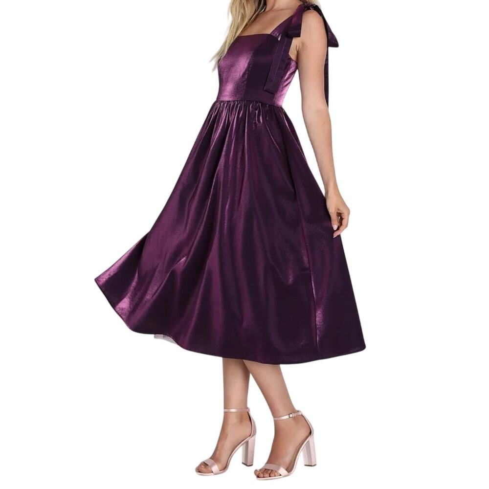 Gala Perfection Purple Tie-Strap Midi Skater Dress
Lulus size small